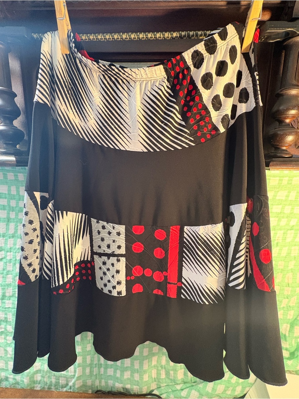 Black Circle Skirt with Red and White Graphic Panels. Ladies lg.